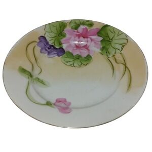 Vintage Handpainted Bread Plate Lily Pads Made In Japan Gold Trim Six Inches SEE